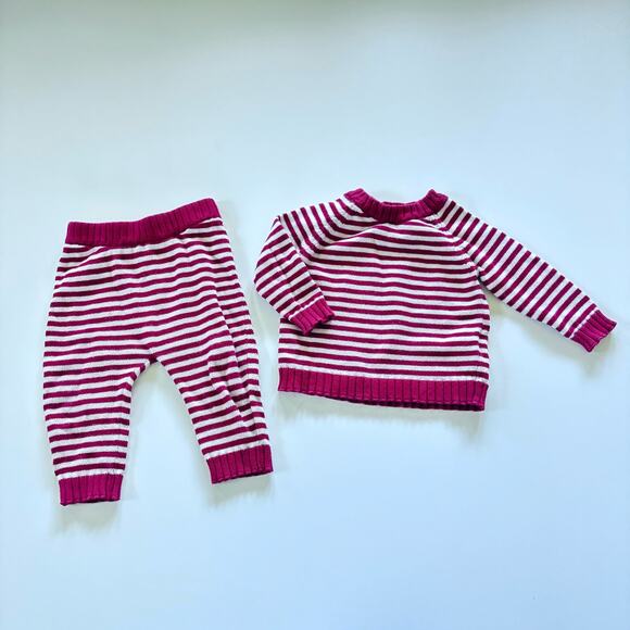 Carter's Boys 9 Month Red and White Striped Knit Outfit Sweater Pants Set - Picture 1 of 6